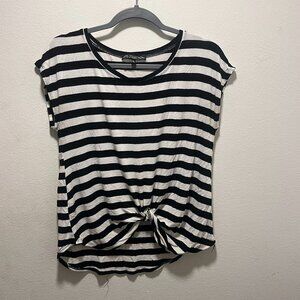 Elite Collection Women's Black White Striped Twist Front Top Size Large